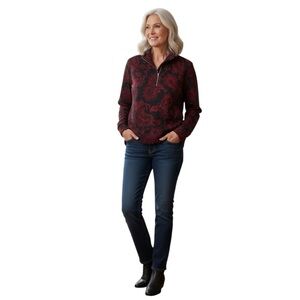 Croft & Barrow Red and Black Paisley Sweater Medium